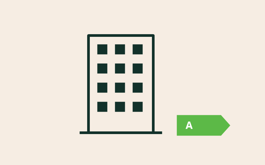 Illustratie van een appartementengebouw met energielabel A